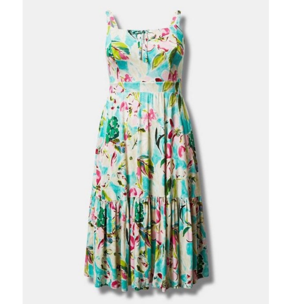 Torrid Midi Supersoft Tiered Tie Front Dress